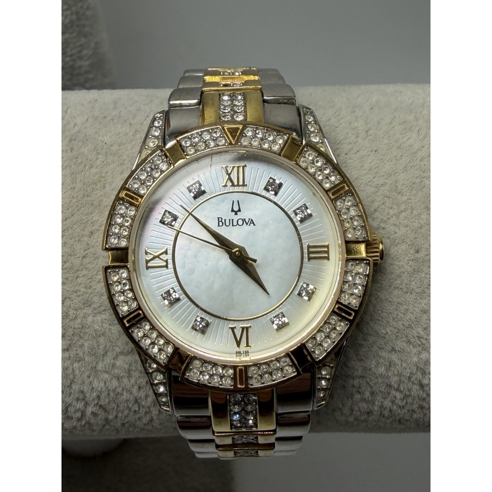Bulova 98L135 New Battery Ladies MOP Watch 30MM 7.25" Two Tone